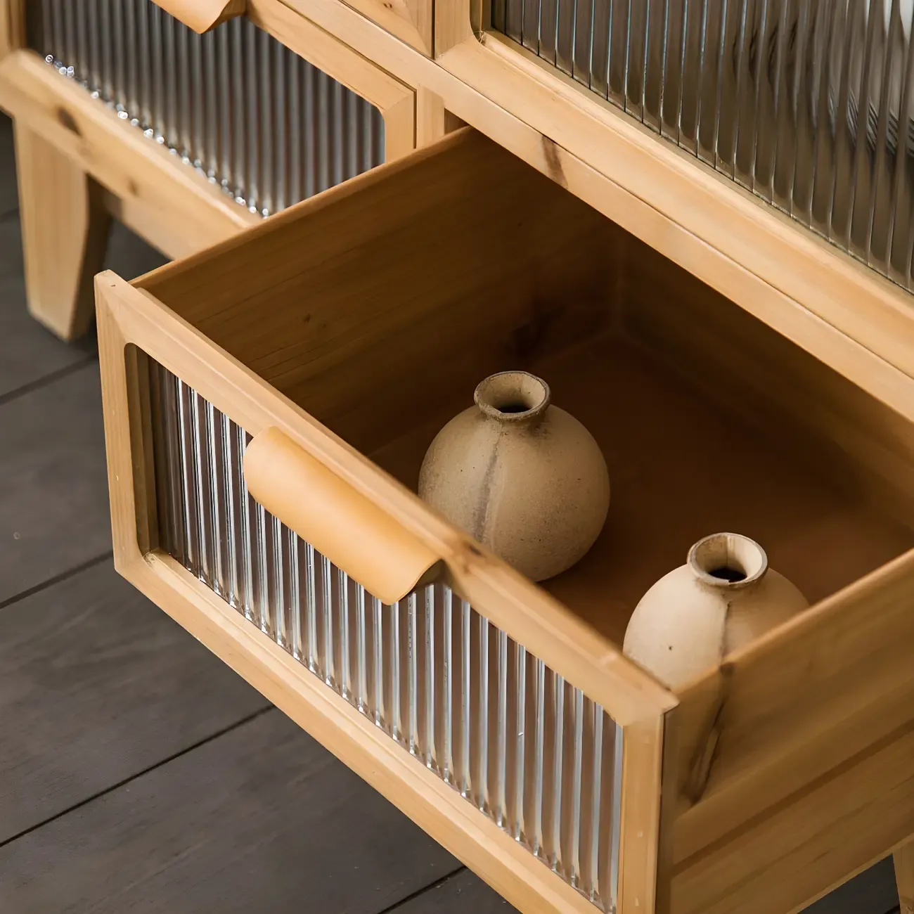 Traditional Wooden Display Cabinet with 2-Drawers for Home Image - 9