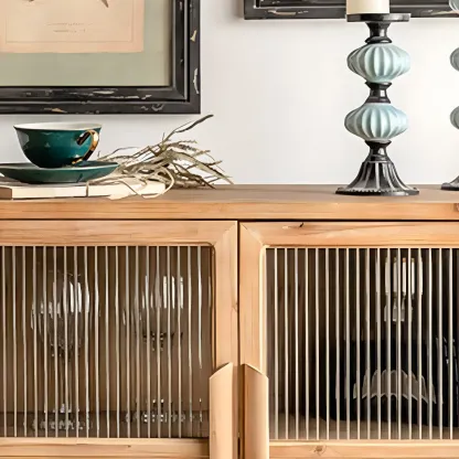 Traditional Wooden Display Cabinet with 2-Drawers for Home Image - 10