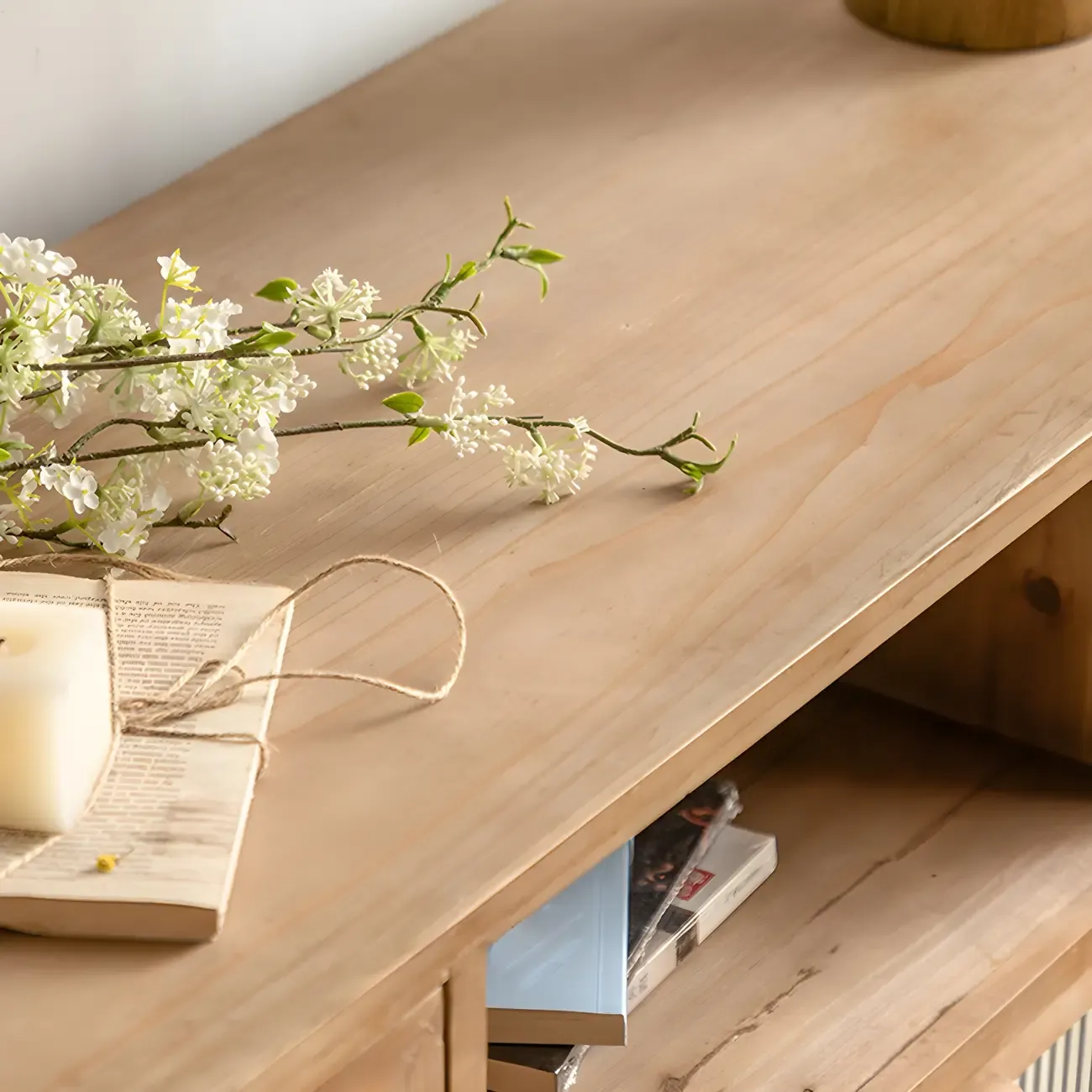 Traditional Wooden Display Cabinet with 2-Drawers for Home Image - 11