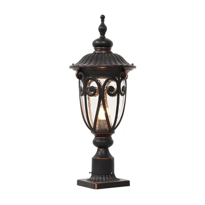 Retro Elegant Wired Black Metal Decorative Post Cap Light Image - 6