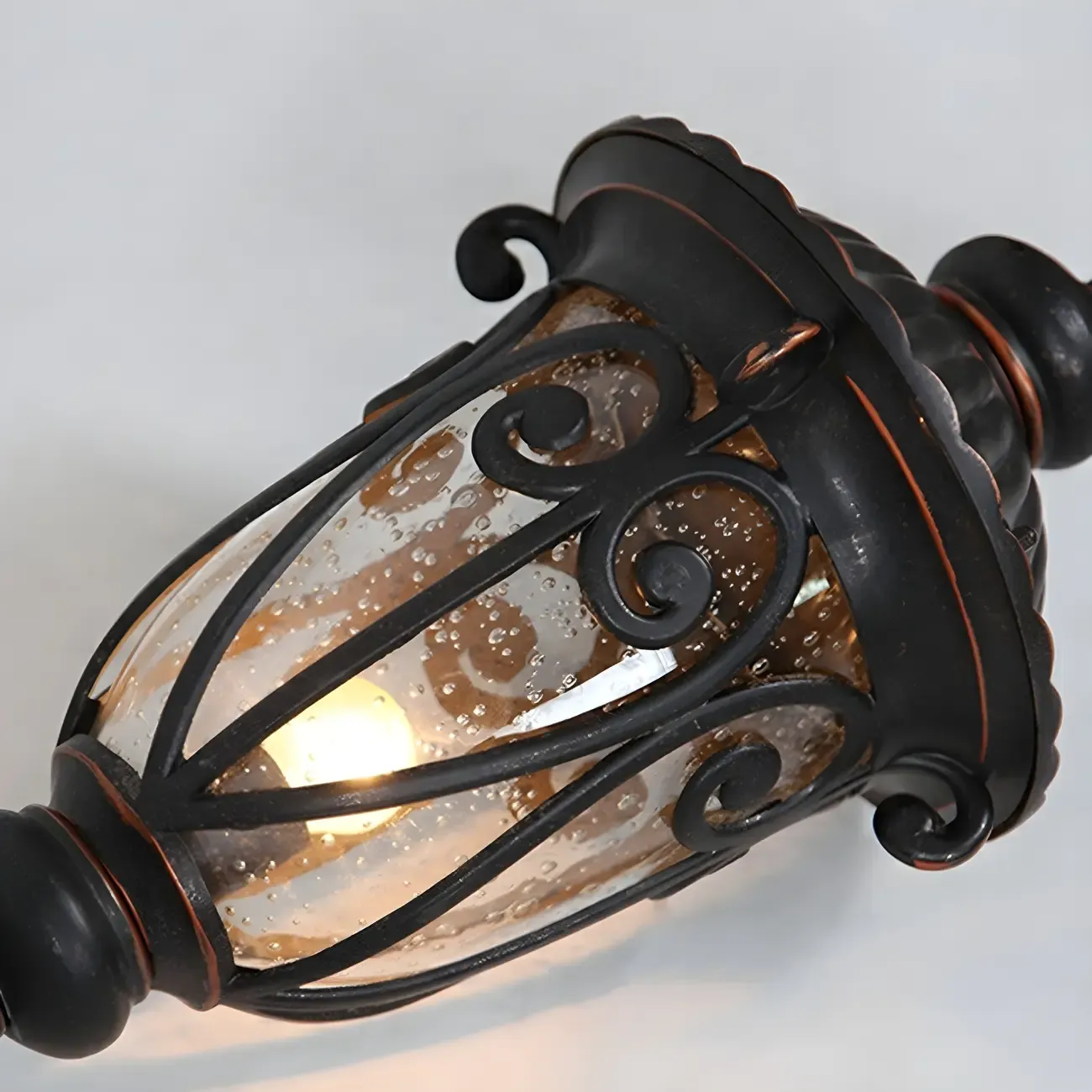 Retro Elegant Wired Black Metal Decorative Post Cap Light Image - 7