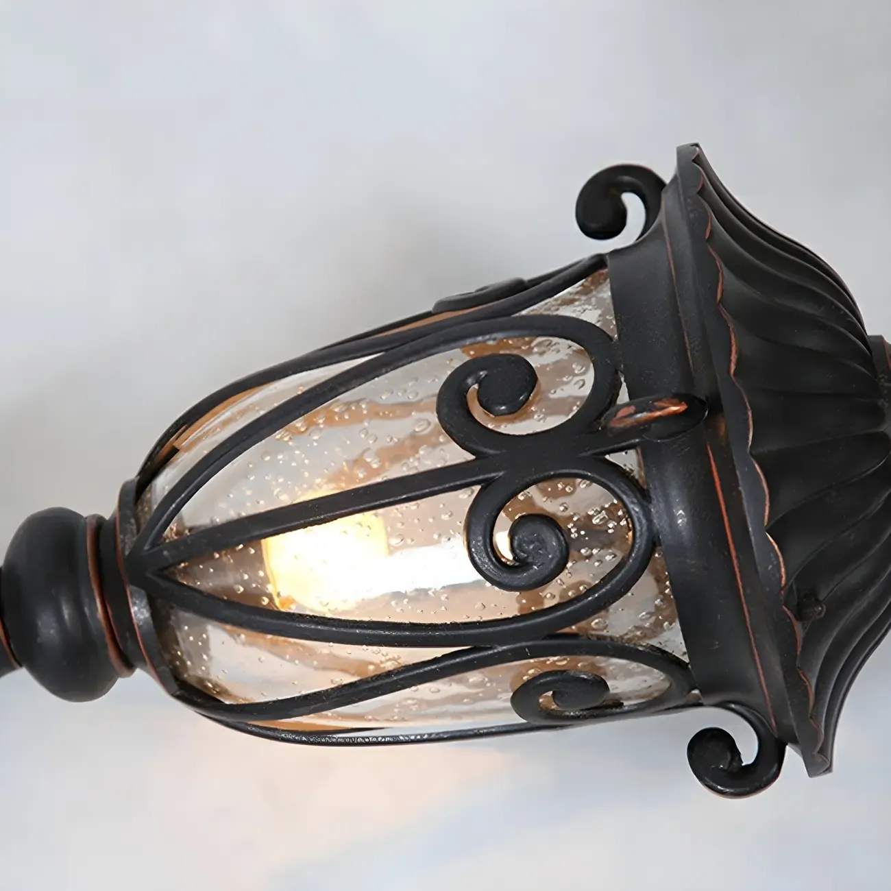 Retro Elegant Wired Black Metal Decorative Post Cap Light Image - 9
