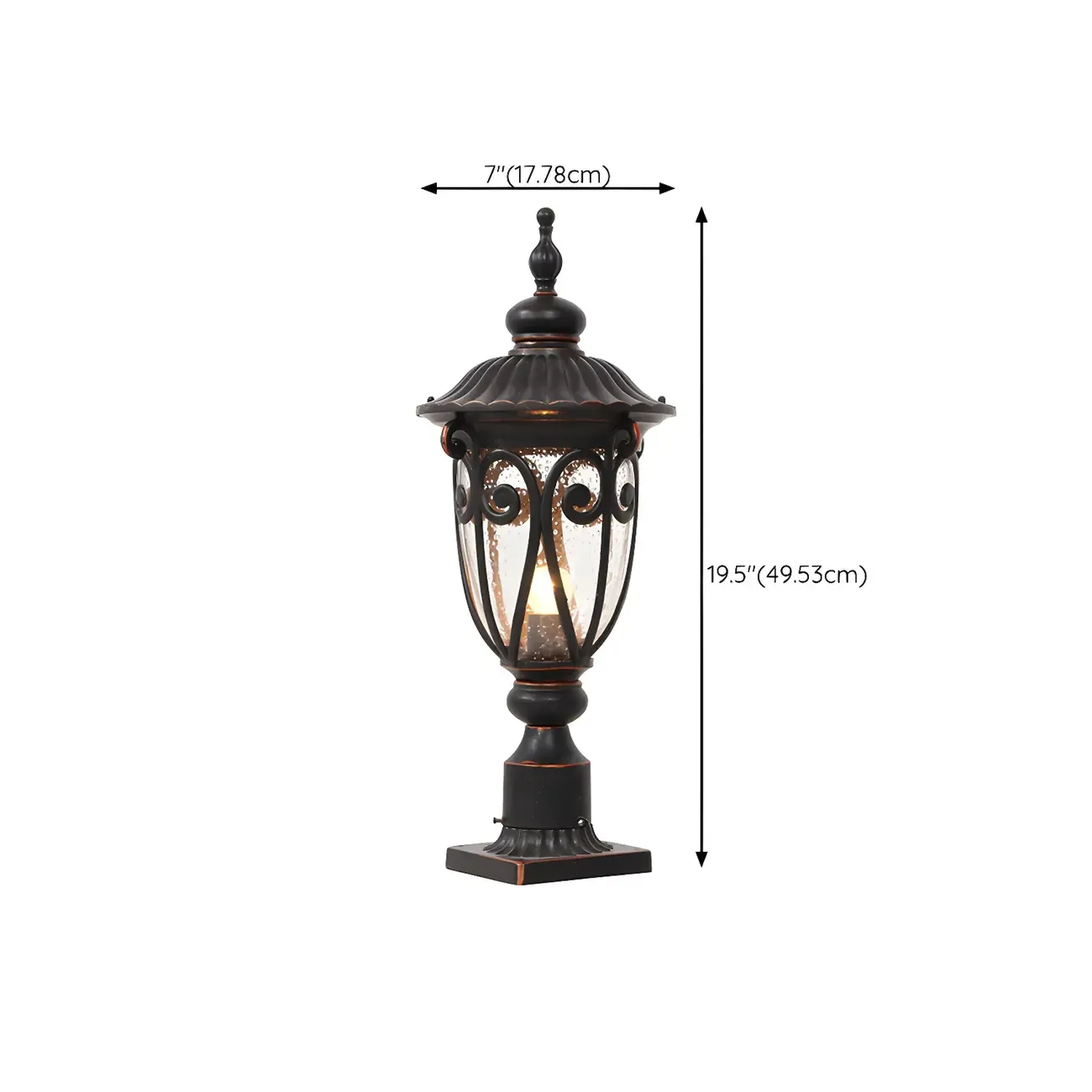 Retro Elegant Wired Black Metal Decorative Post Cap Light #size