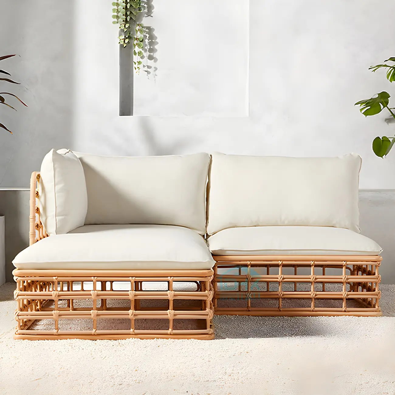 Scandinavian Wicker Patio Sofa 30" Waterproof Outdoor Image - 1 | homeyfad