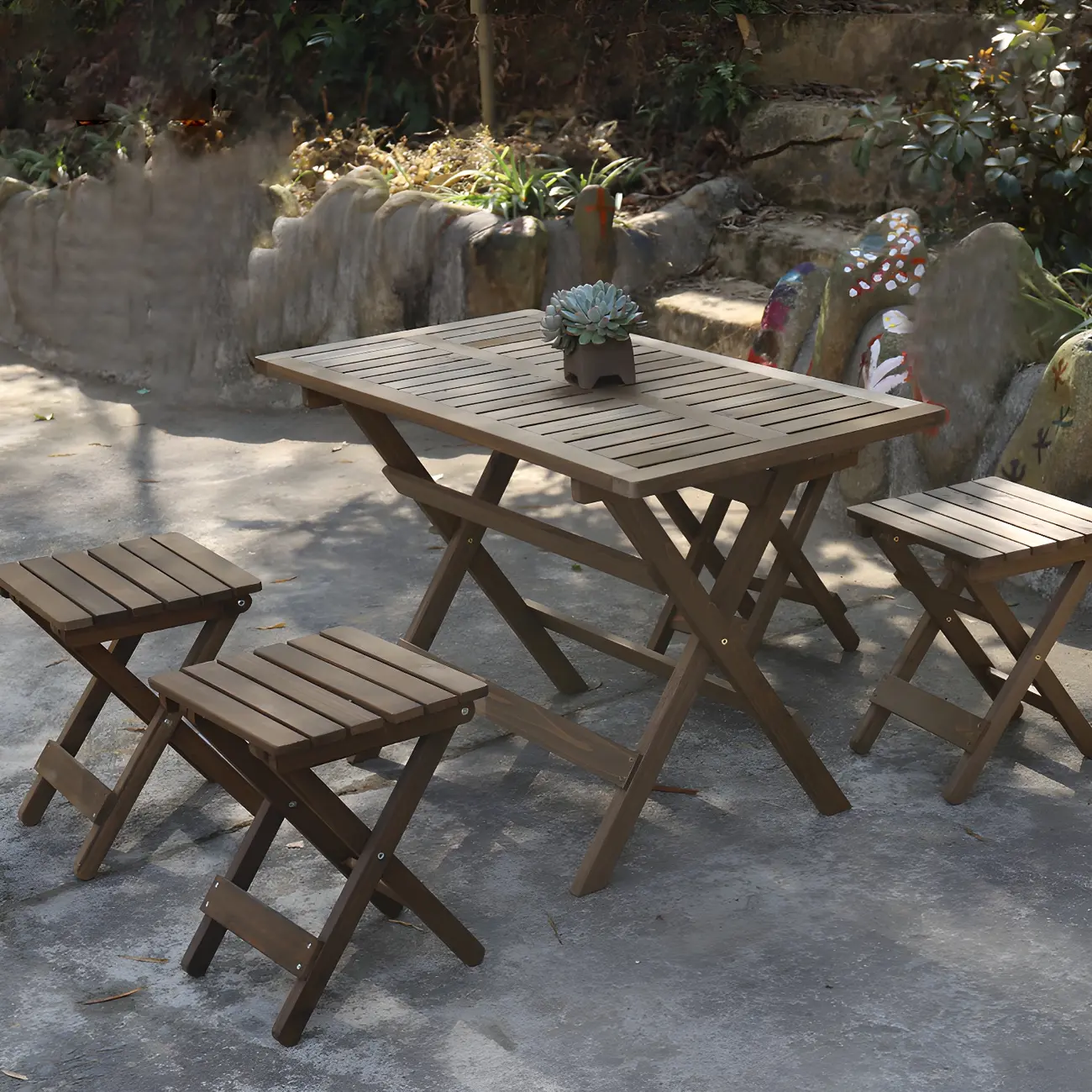 Rustic Foldable Solid Wood Outdoor Dining Table Image - 1 | homeyfad