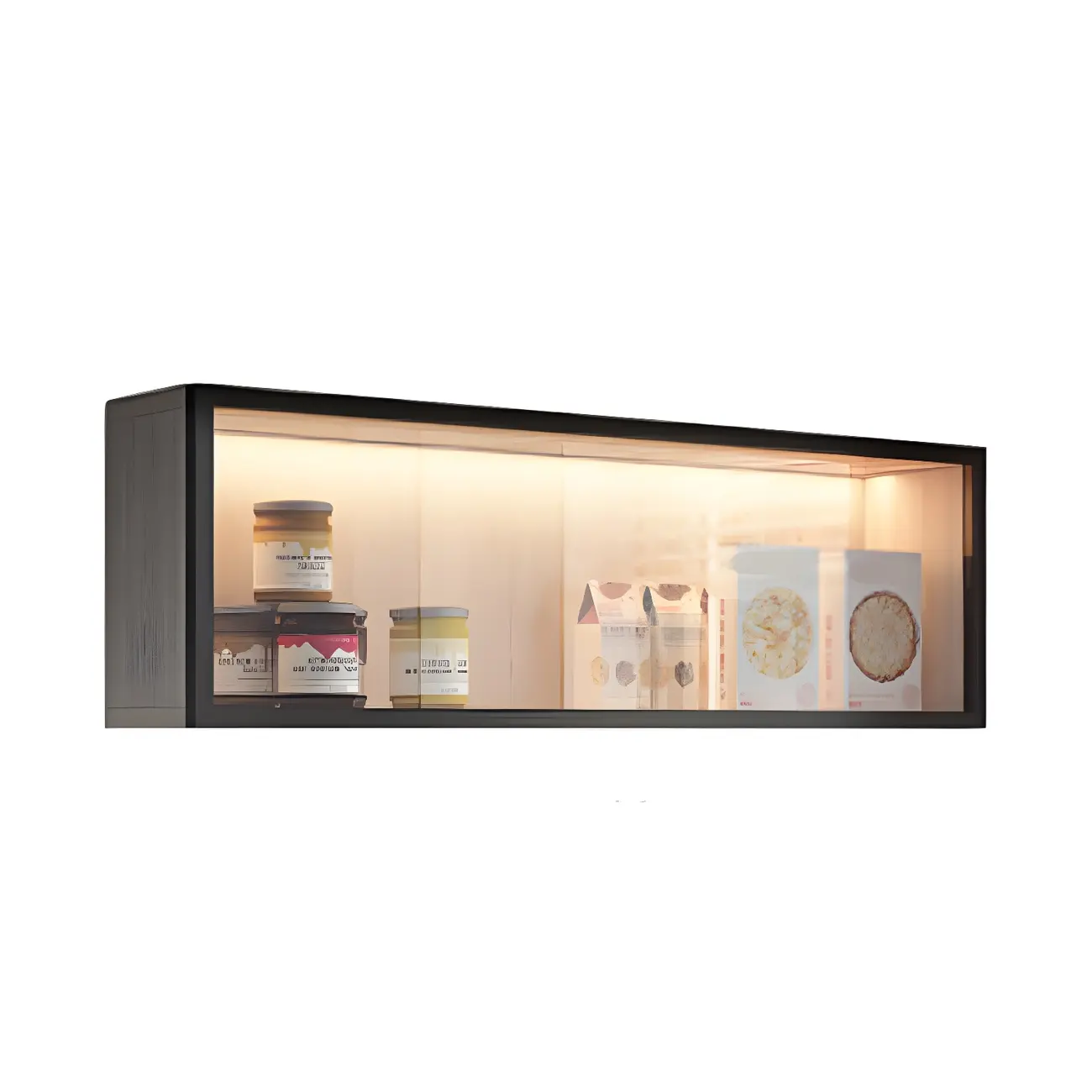 kitchen Black Wall Mount Wood Short LED China Cabinet Image - 10 | homeyfad