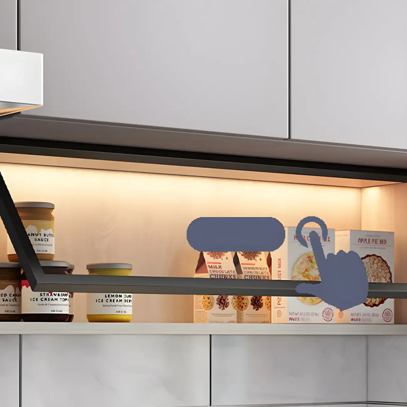 kitchen Black Wall Mount Wood Short LED China Cabinet Image - 8