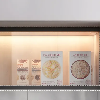 kitchen Black Wall Mount Wood Short LED China Cabinet Image - 4