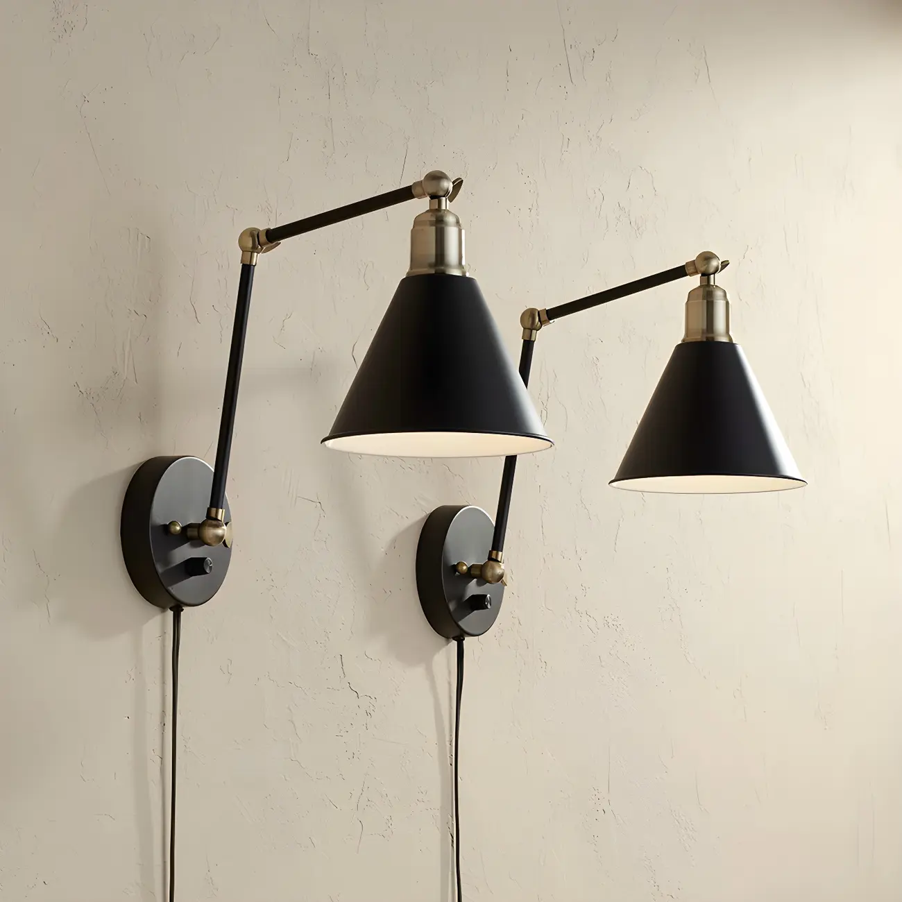 Vintage Metal Black Swing Arm Cone Shade Wall Light Image - 1 | homeyfad