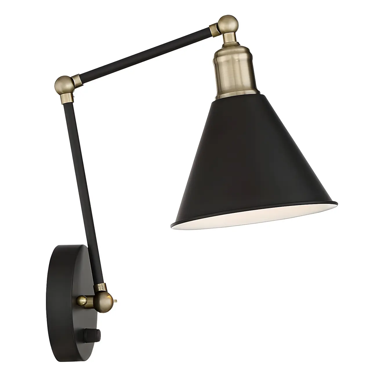 Vintage Metal Black Swing Arm Cone Shade Wall Light Image - 7 | homeyfad