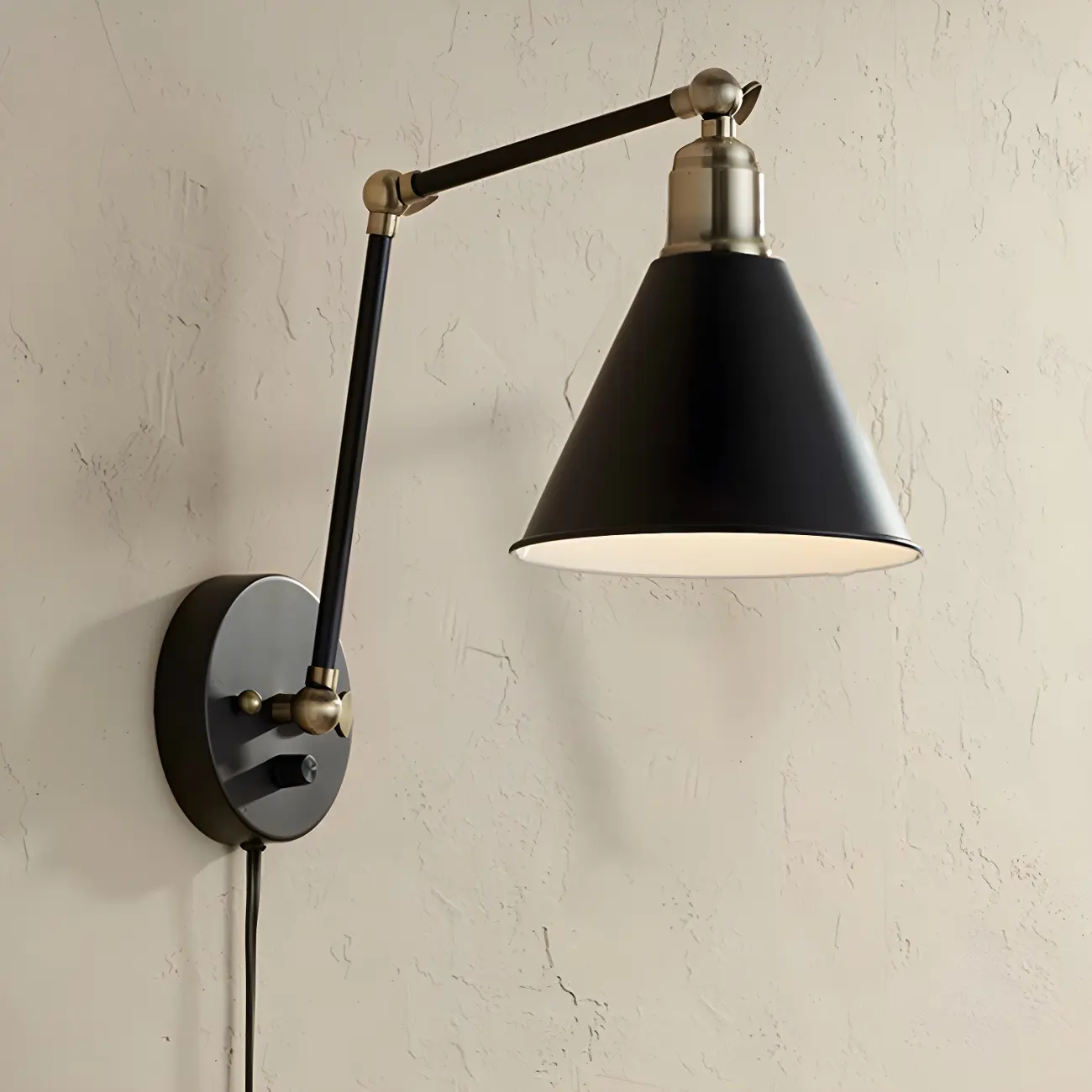 Vintage Metal Black Swing Arm Cone Shade Wall Light Image - 6 | homeyfad