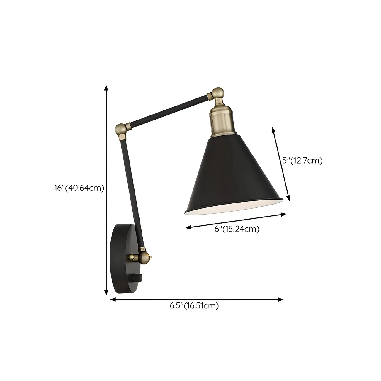 Vintage Metal Black Swing Arm Cone Shade Wall Light #size | homeyfad