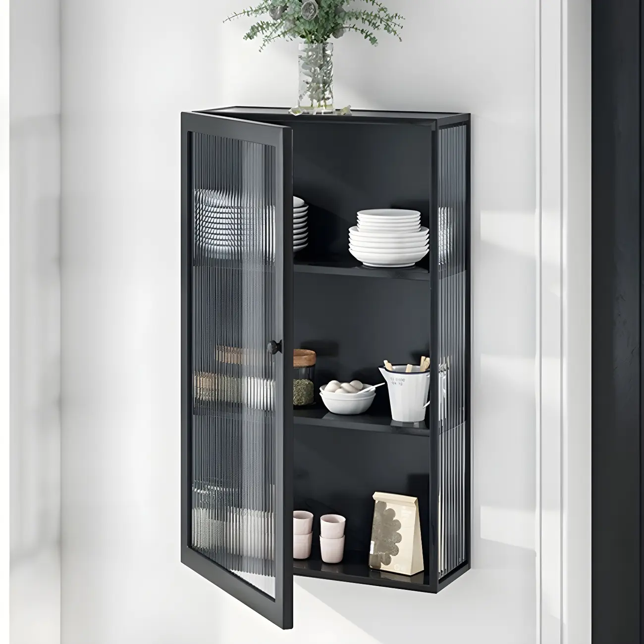Modern Metal Black Wall-Mounted China Cabinet Image - 1 | homeyfad