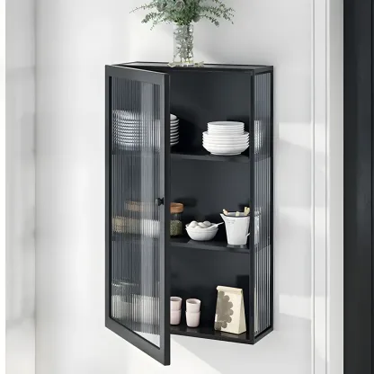 Modern Metal Black Wall-Mounted China Cabinet Image - 1