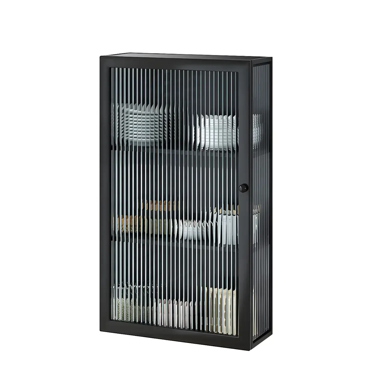 Modern Metal Black Wall-Mounted China Cabinet Image - 9