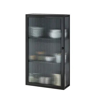Modern Metal Black Wall-Mounted China Cabinet Image - 9
