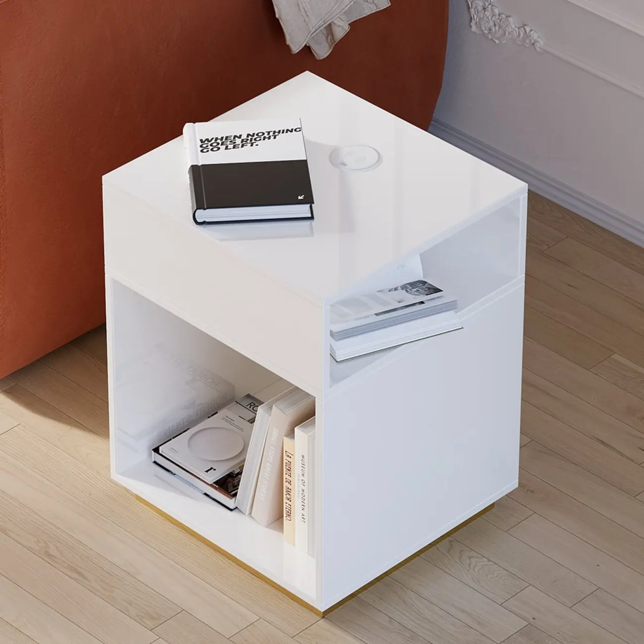 Compact White Wooden Cube Side Table with Open Shelf Image - 6 | homeyfad