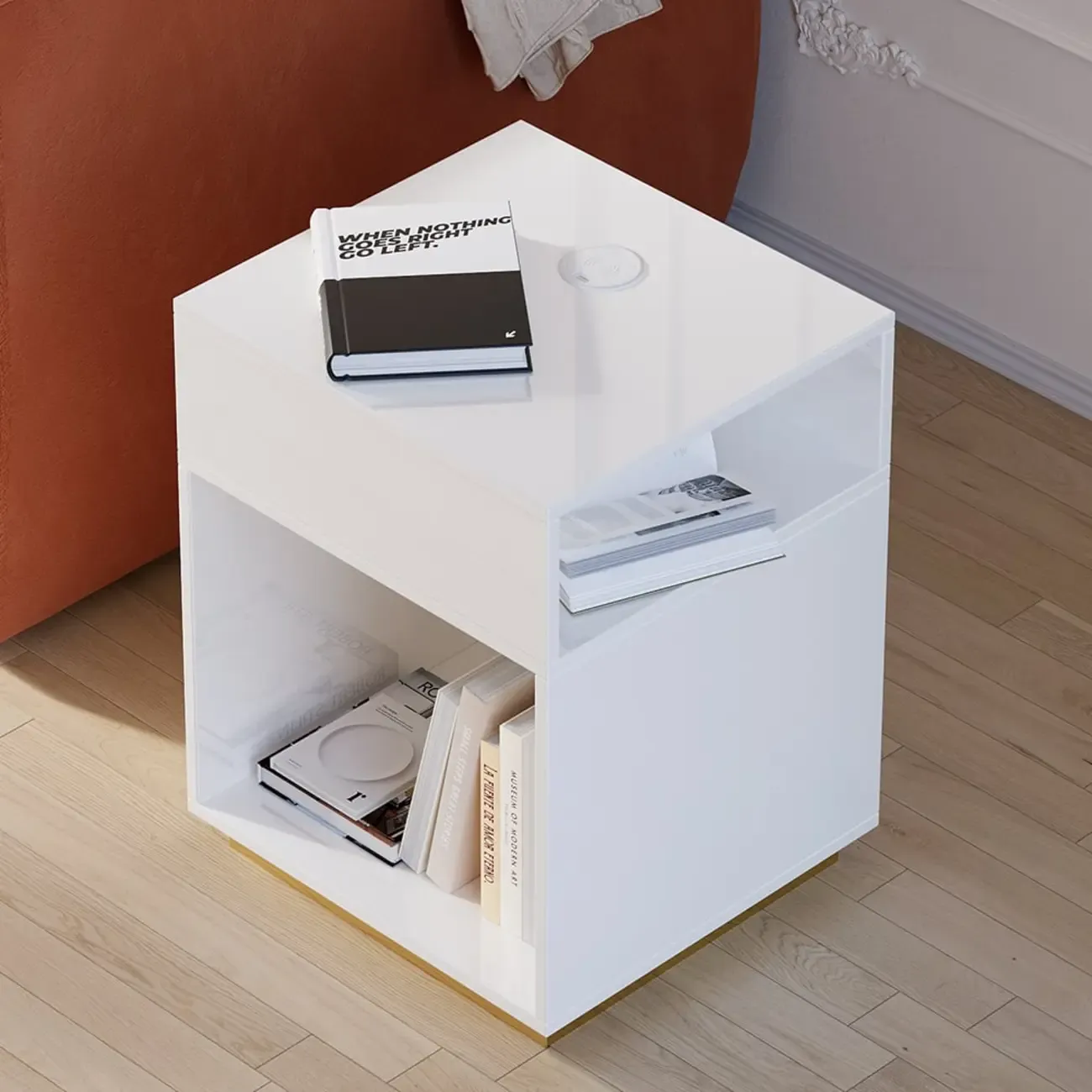 Compact White Wooden Cube Side Table with Open Shelf Image - 6