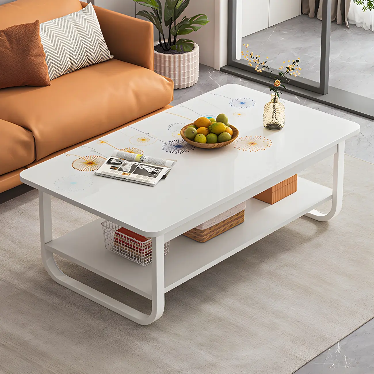 Modern White Rectangle Wood Metal Coffee Table Image - 1 | homeyfad