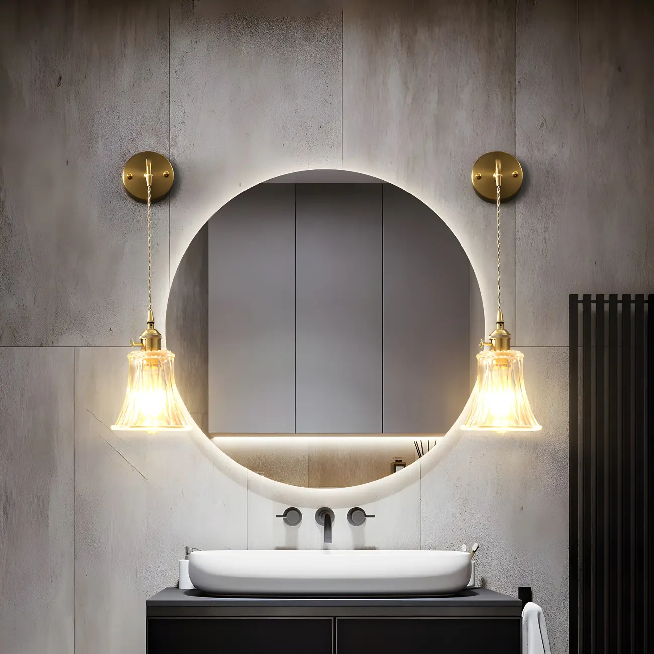 Modern Glass Gold Suspended Wall Vanity Light for Bathroom | homeyfad