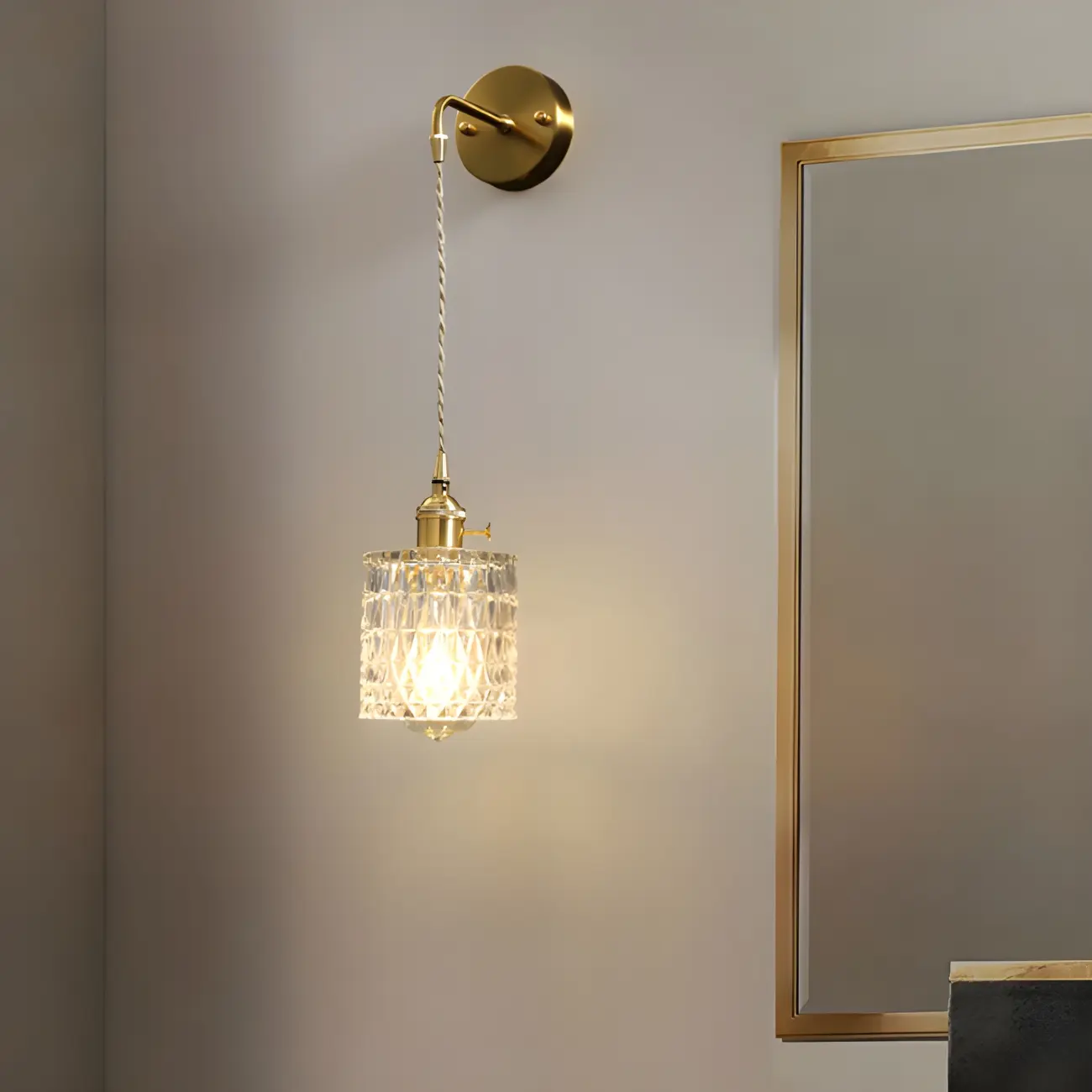 Modern Glass Gold Suspended Wall Vanity Light for Bathroom | homeyfad