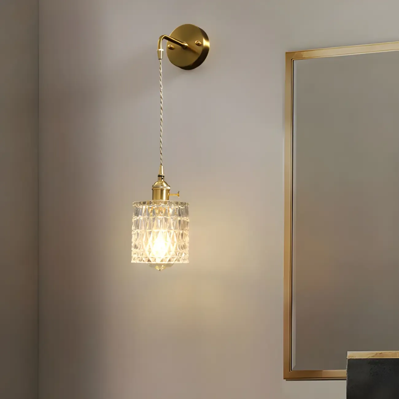 Modern Glass Gold Suspended Wall Vanity Light for Bathroom