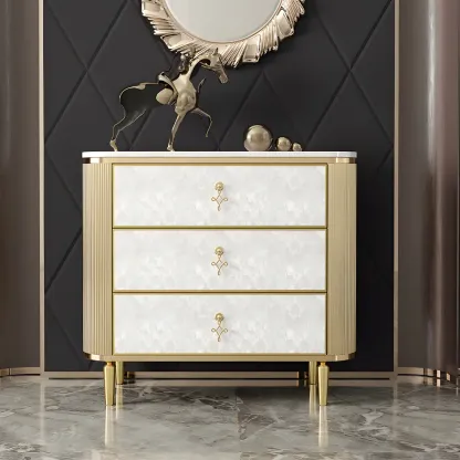 Glam White Stone Dresser with Gold Handles & Drawers for Home Image - 2