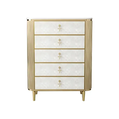 Glam White Stone Dresser with Gold Handles & Drawers for Home Image - 7