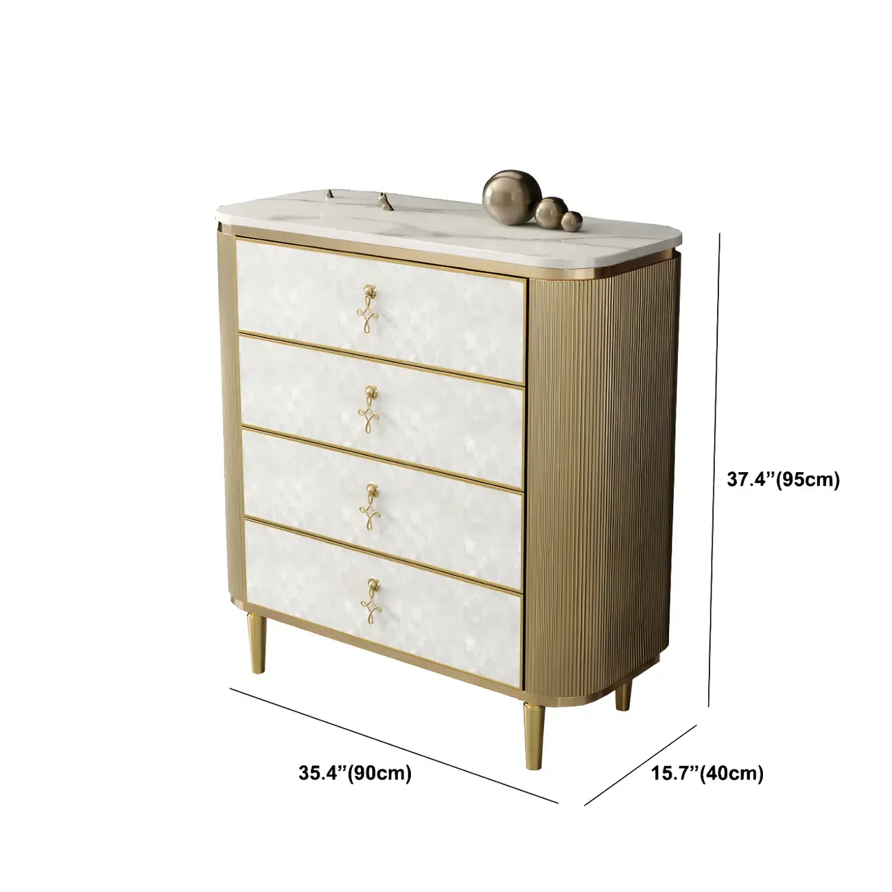 Glam White Stone Dresser with Gold Handles & Drawers for Home Image - 11