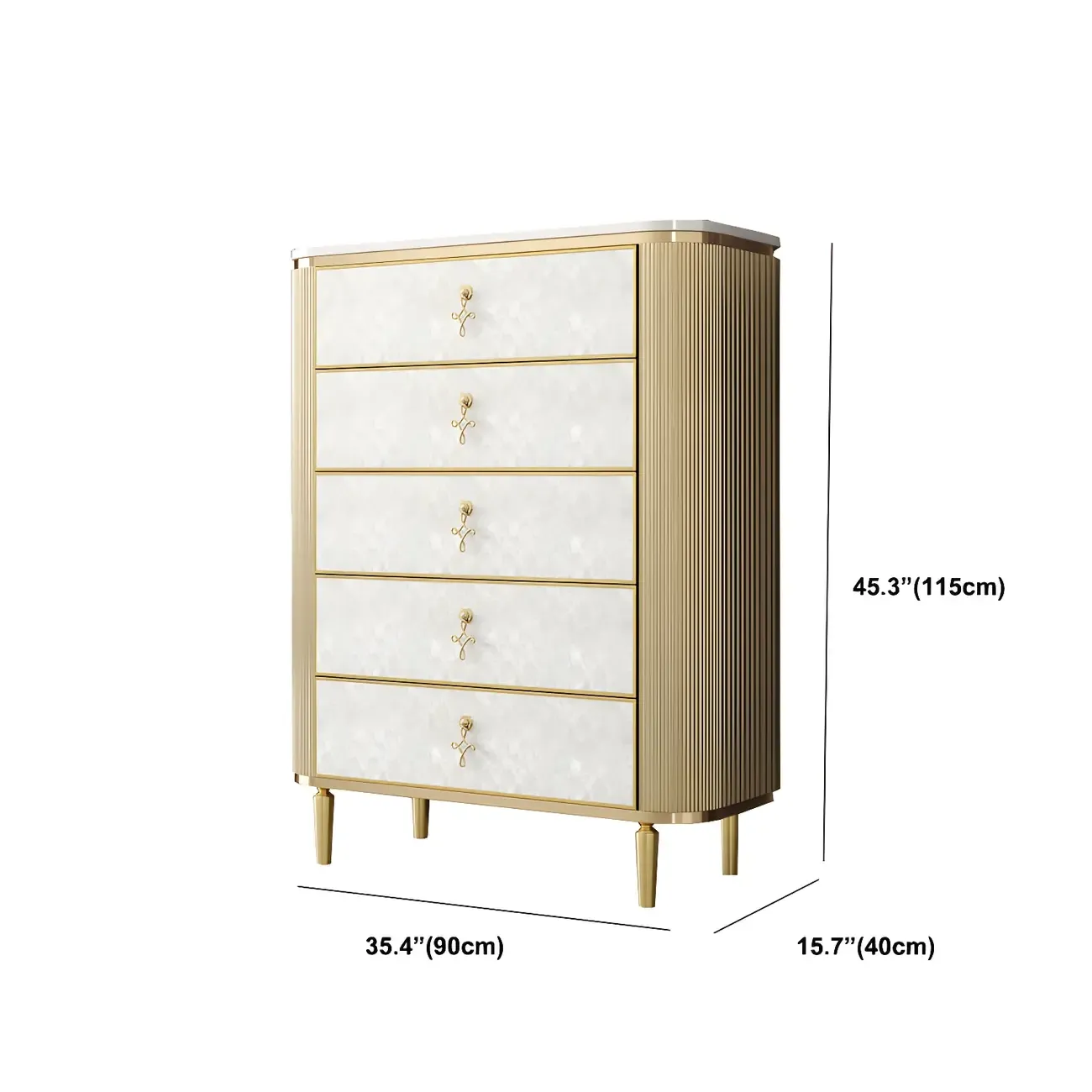 Glam White Stone Dresser with Gold Handles & Drawers for Home Image - 12