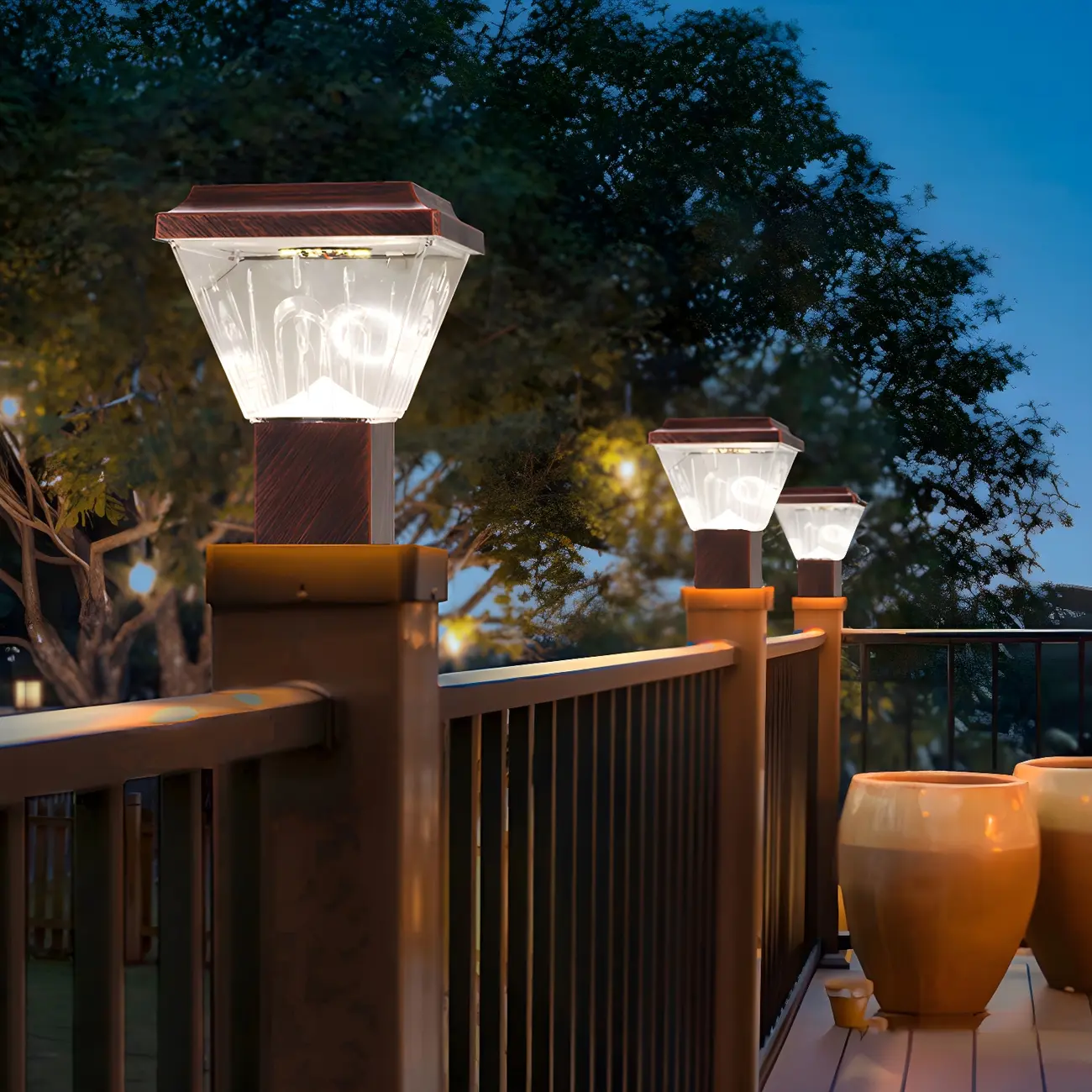 Bronze Acrylic Modern Solar Pyramid Outdoor Post Lights | homeyfad