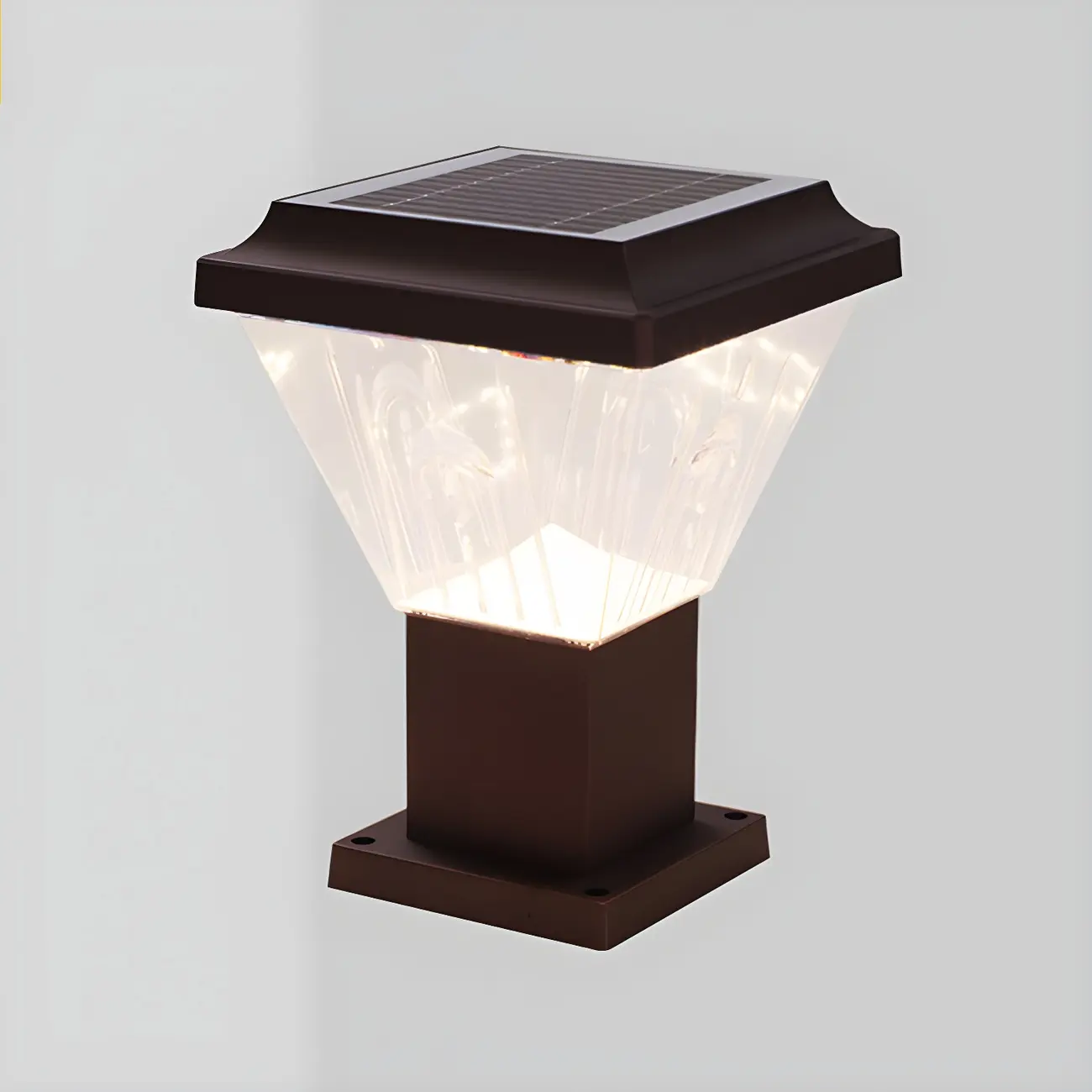 Bronze Acrylic Modern Solar Pyramid Outdoor Post Lights | homeyfad