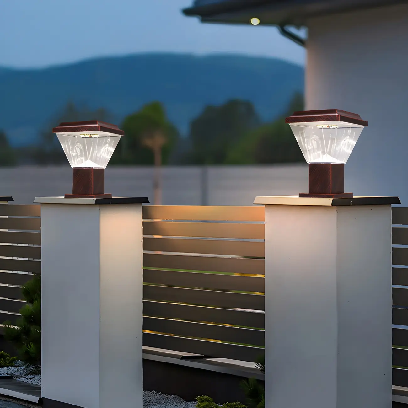 Bronze Acrylic Modern Solar Pyramid Outdoor Post Lights | homeyfad