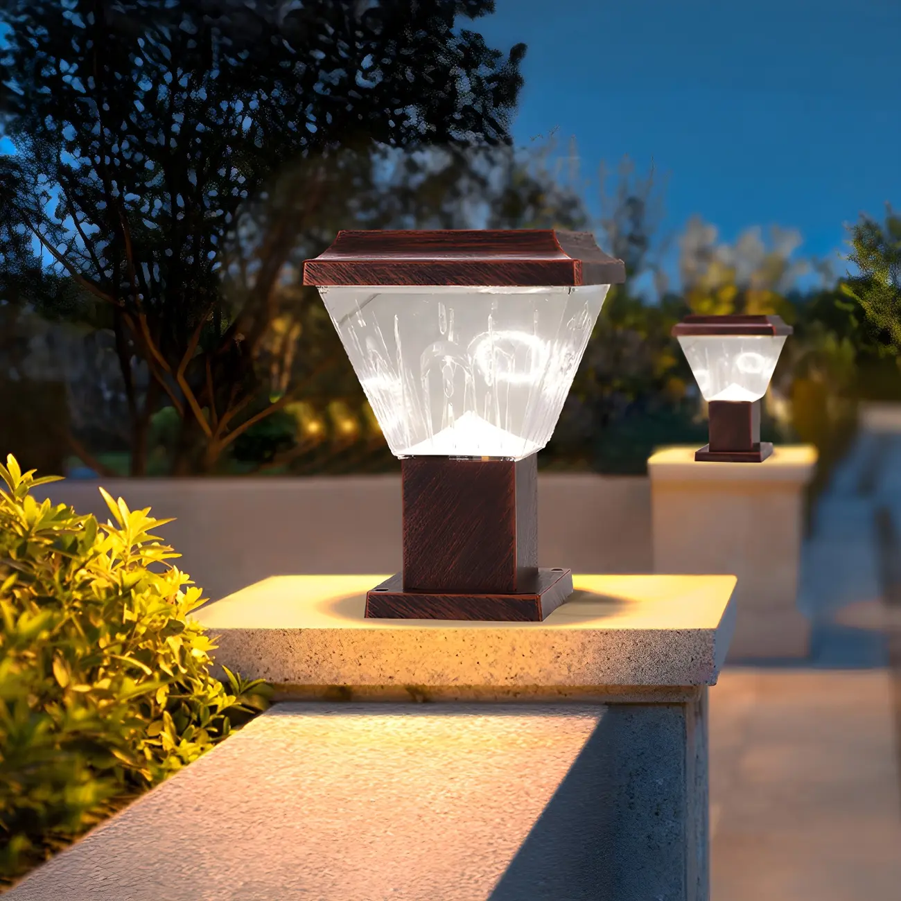 Bronze Acrylic Modern Solar Pyramid Outdoor Post Lights | homeyfad