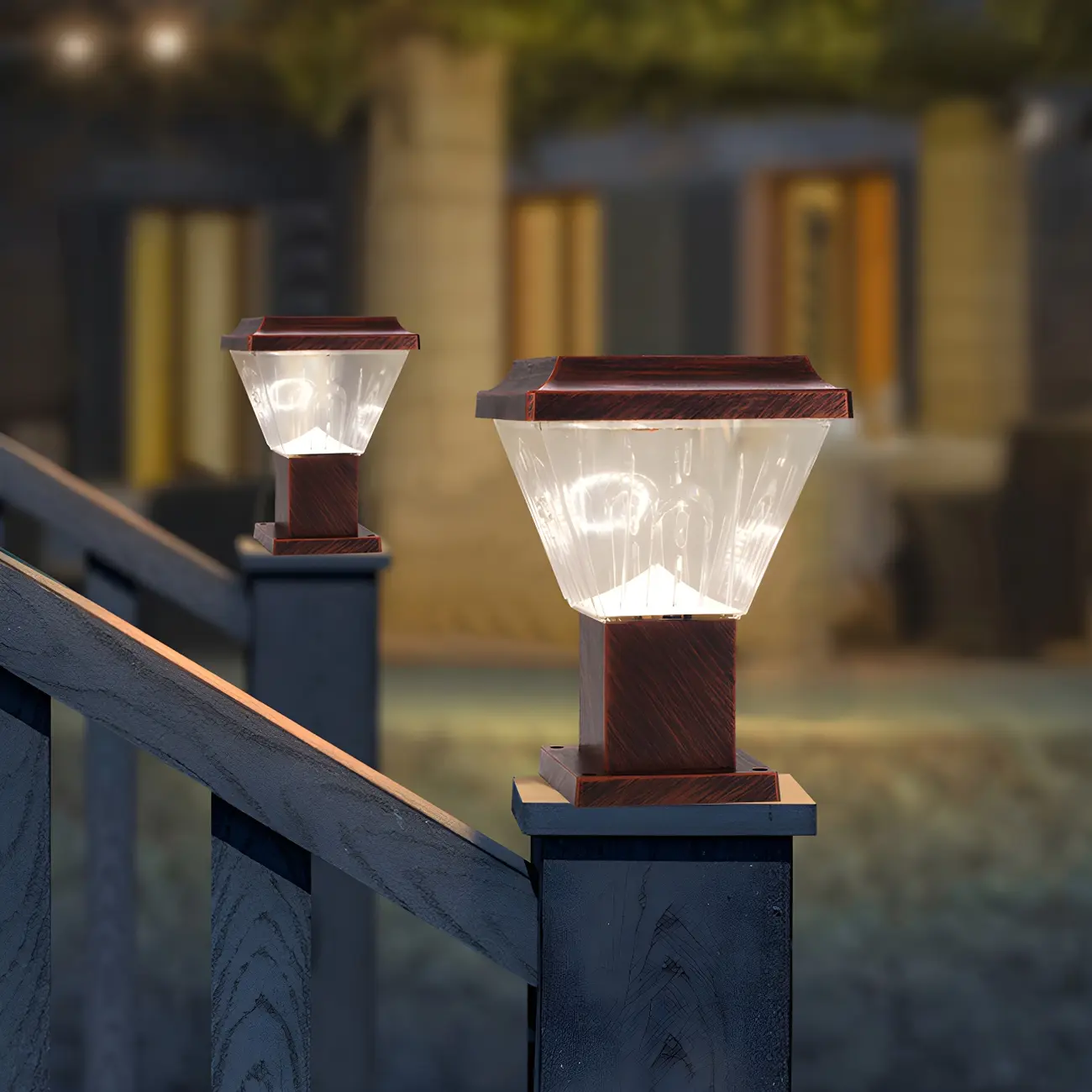 Bronze Acrylic Modern Solar Pyramid Outdoor Post Lights | homeyfad
