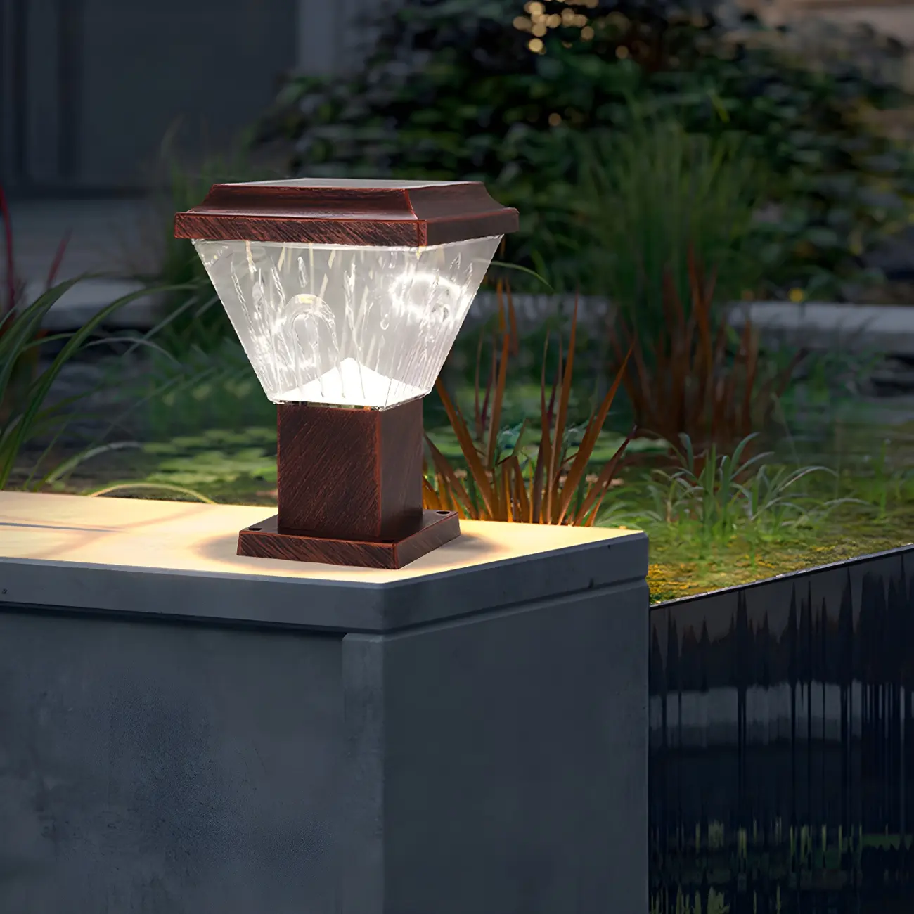 Bronze Acrylic Modern Solar Pyramid Outdoor Post Lights | homeyfad