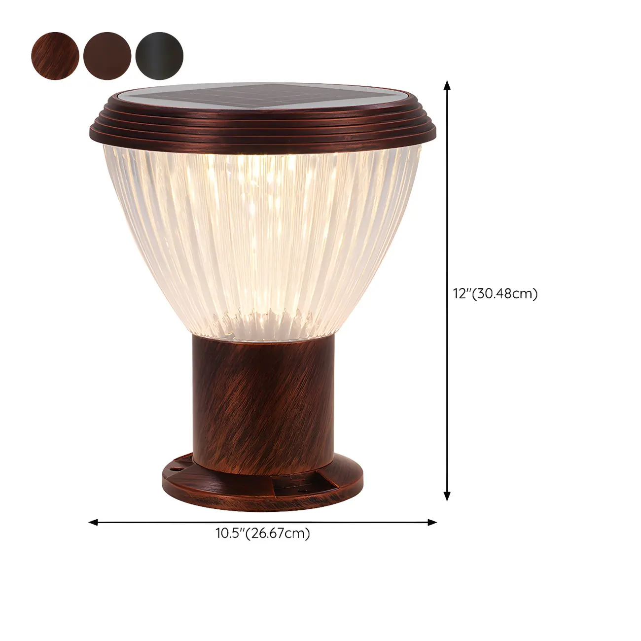 Solar Metal Cone Clear Shade Post Cap Light #size