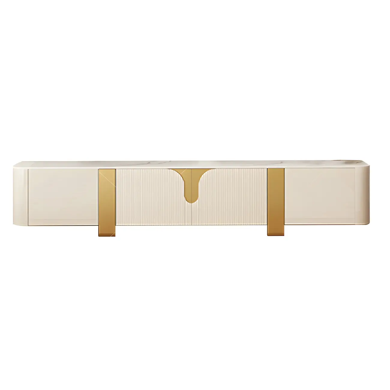 Minimalist Stone TV Stand with Gold Accents for Living Room Use Image - 5 | homeyfad
