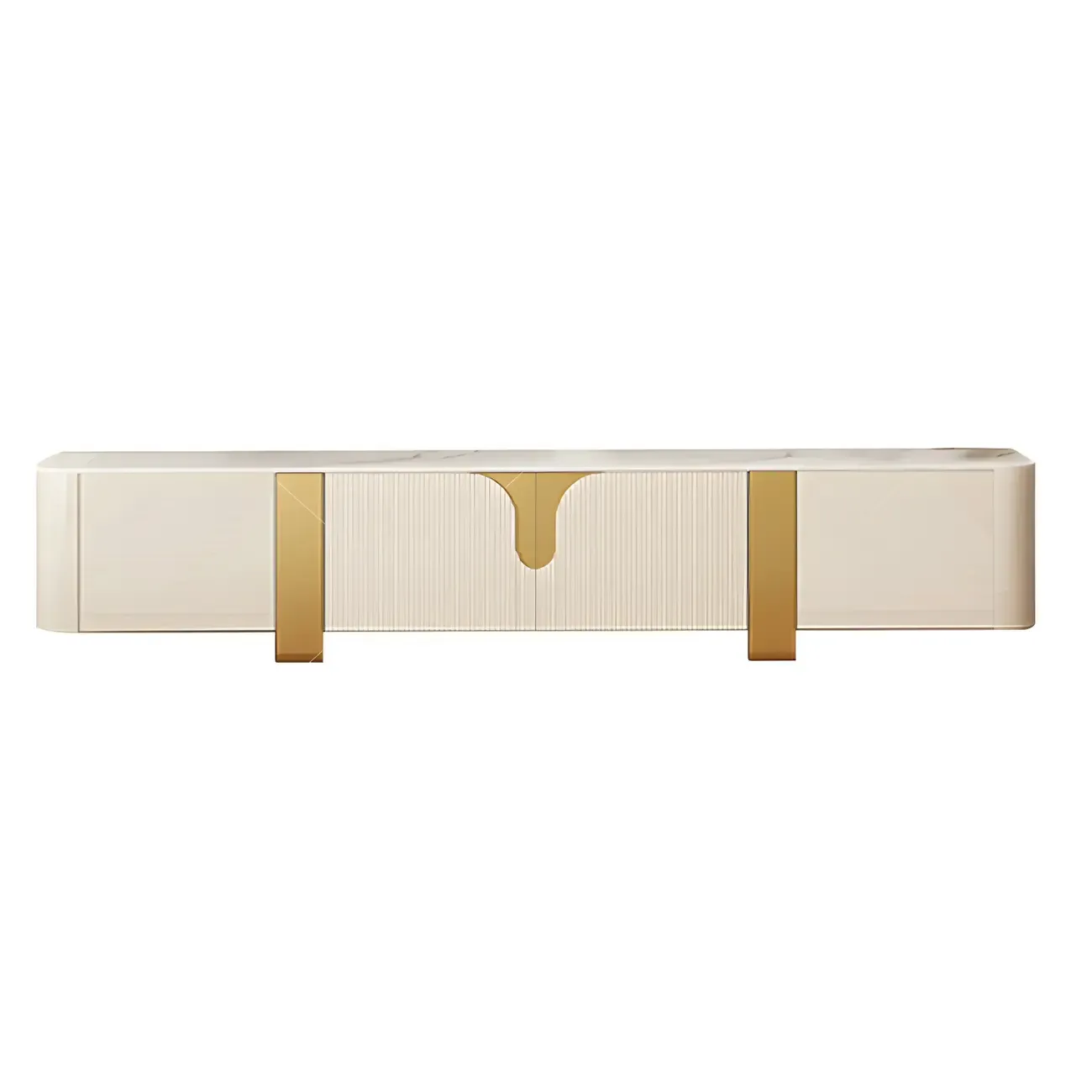 Minimalist Stone TV Stand with Gold Accents for Living Room Use Image - 5