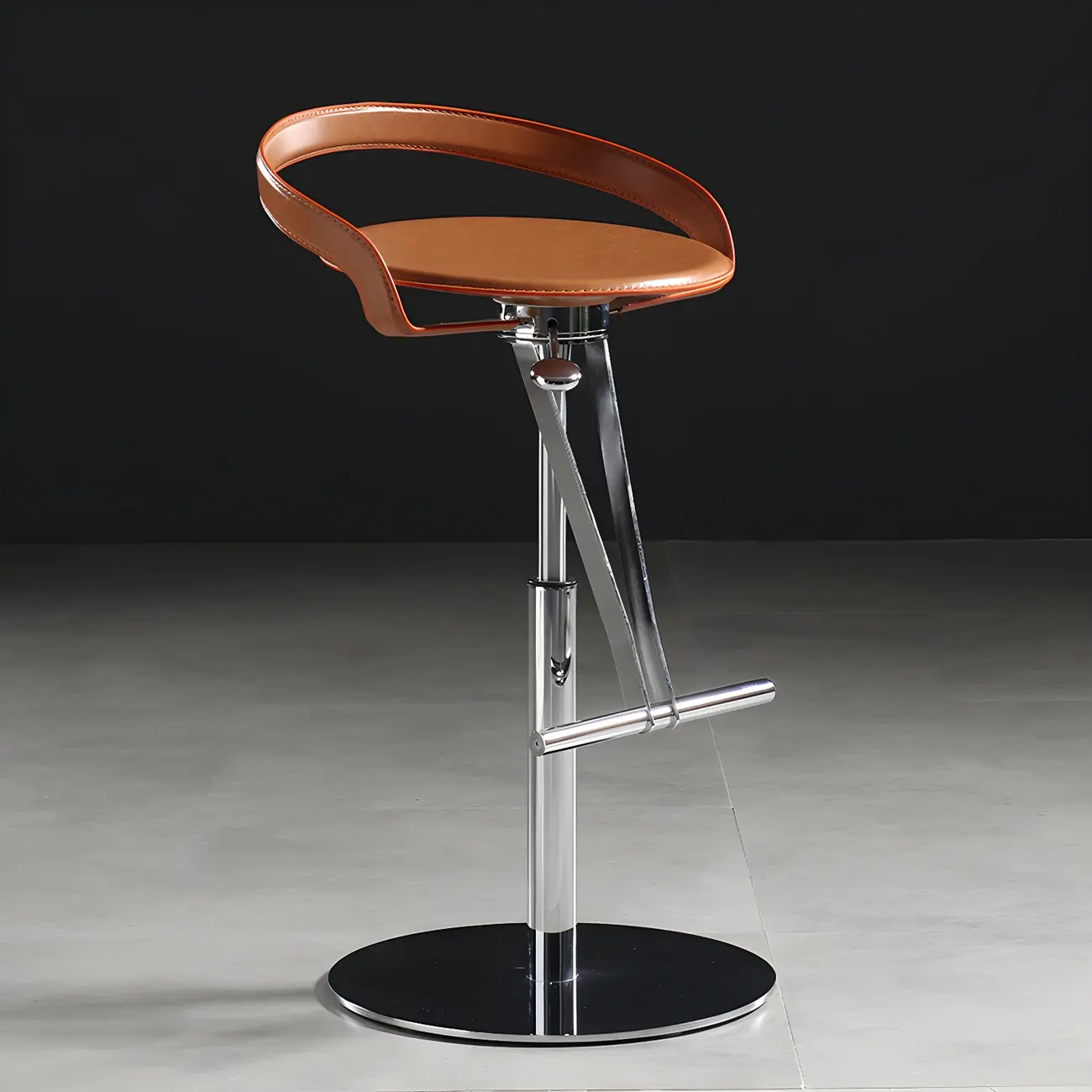 Industrial Coffee Leather Adjustable Swivel Bar Stools Image - 2 | homeyfad