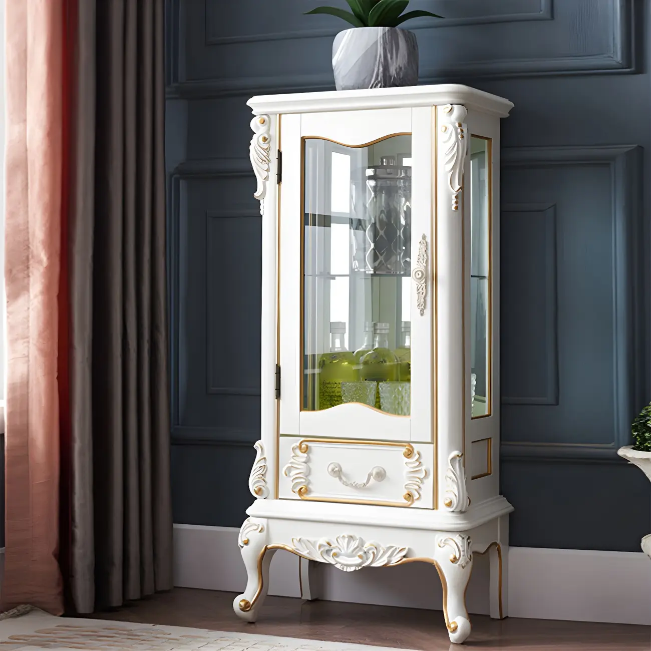 Retro Wooden Glass Display Cabinet with Drawer for Dining Room Image - 1 | homeyfad