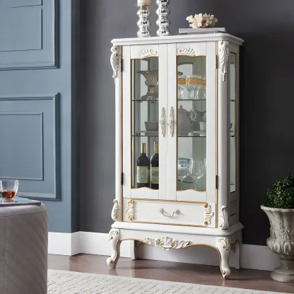 Retro Wooden Glass Display Cabinet with Drawer for Dining Room Image - 3