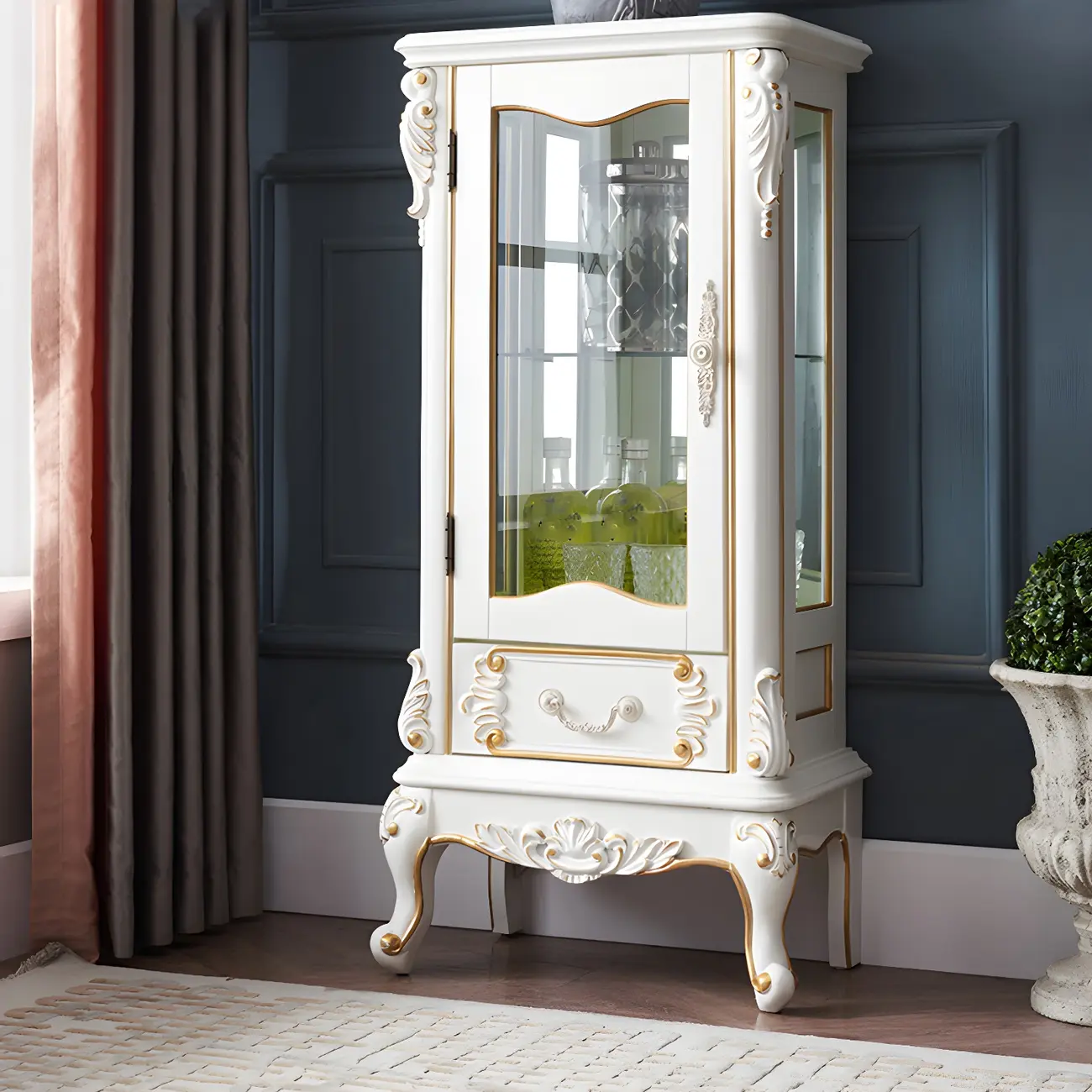 Retro Wooden Glass Display Cabinet with Drawer for Dining Room Image - 5 | homeyfad