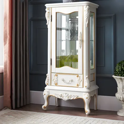 Retro Wooden Glass Display Cabinet with Drawer for Dining Room Image - 5