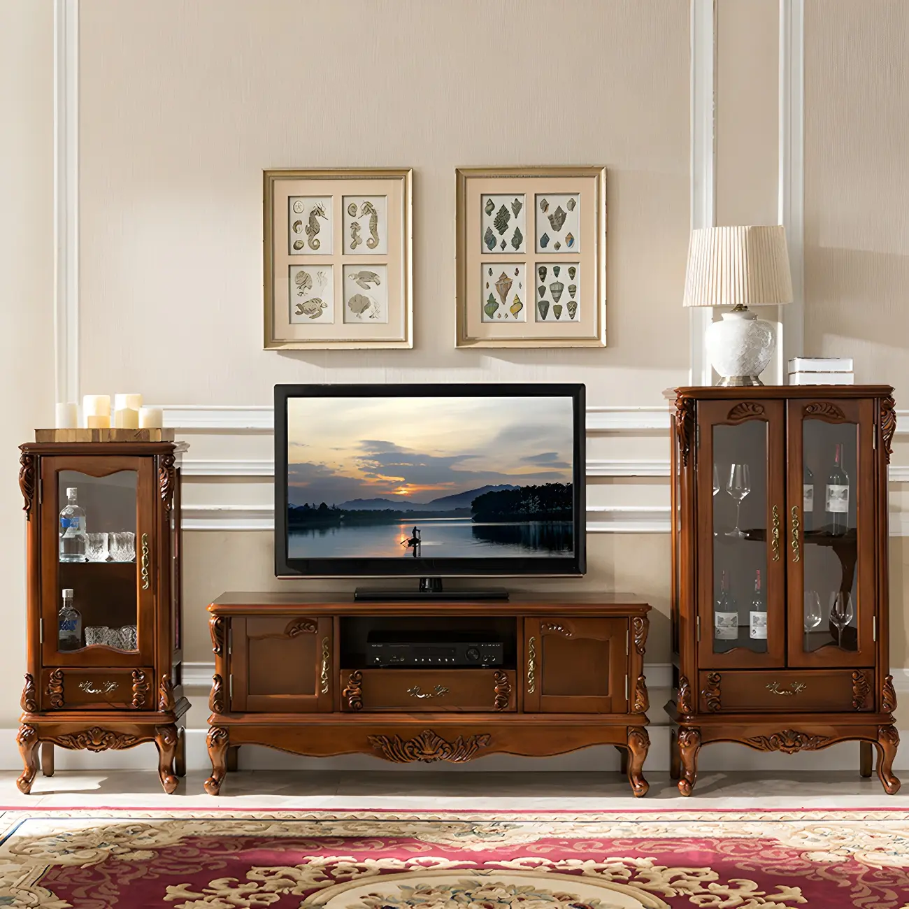 Retro Wooden Glass Display Cabinet with Drawer for Dining Room Image - 8 | homeyfad