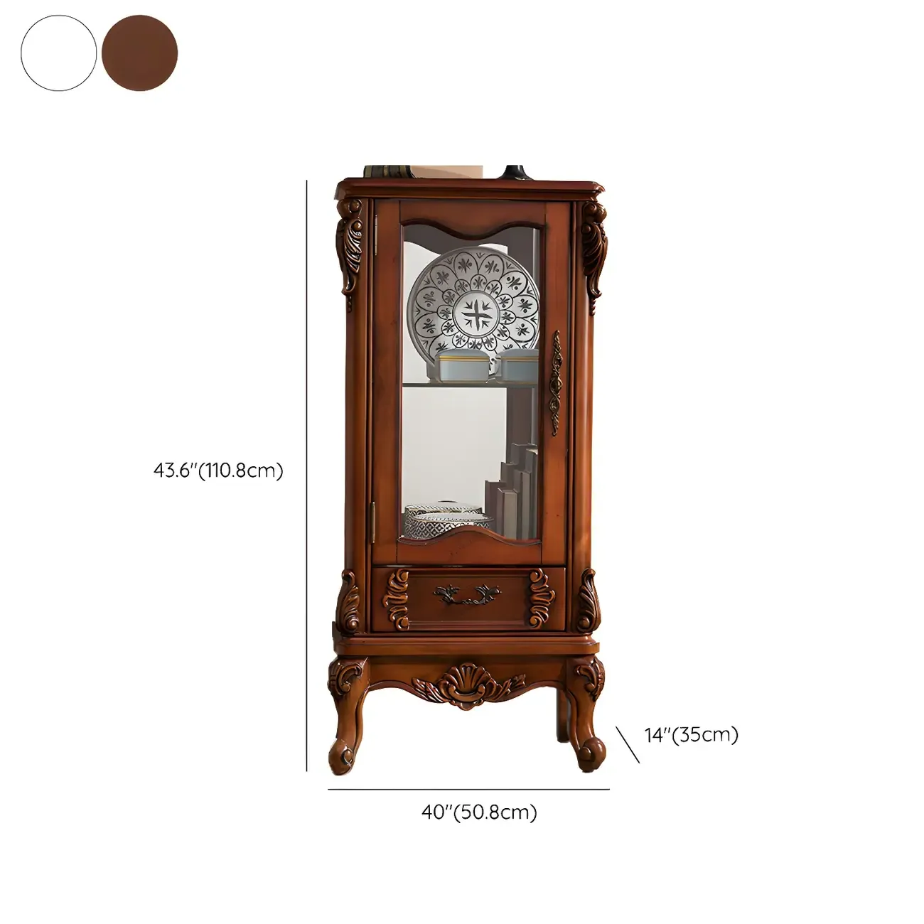 Retro Wooden Glass Display Cabinet with Drawer for Dining Room Image - 16