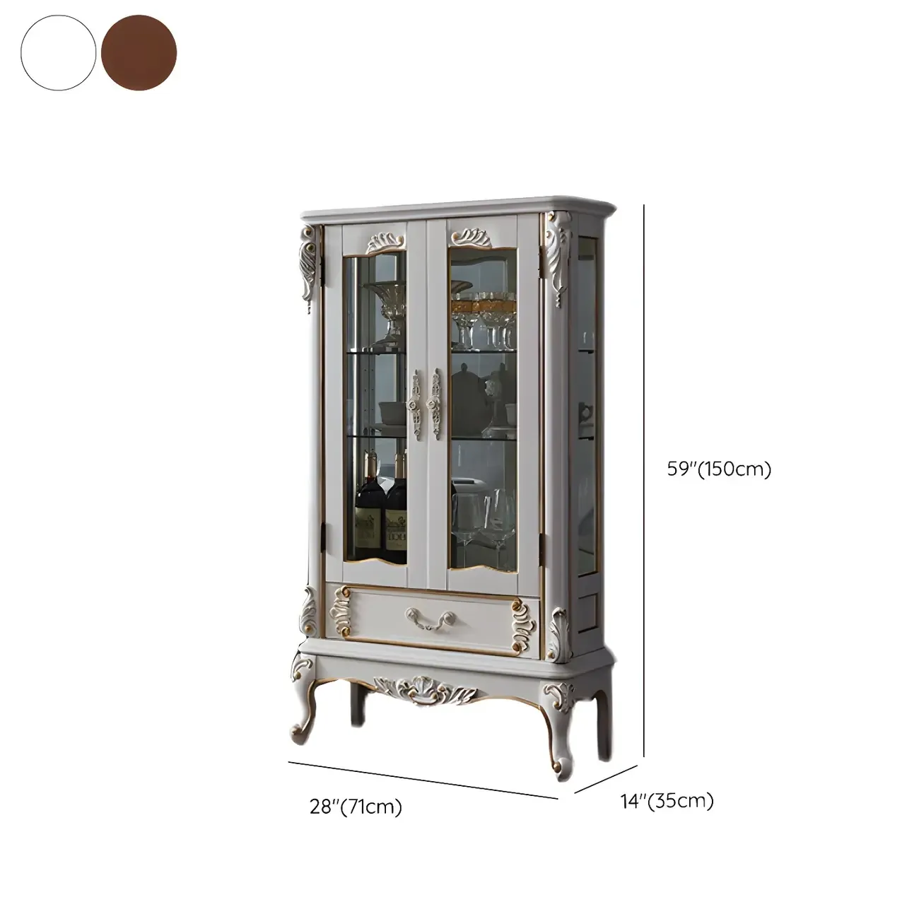 Retro Wooden Glass Display Cabinet with Drawer for Dining Room Image - 17