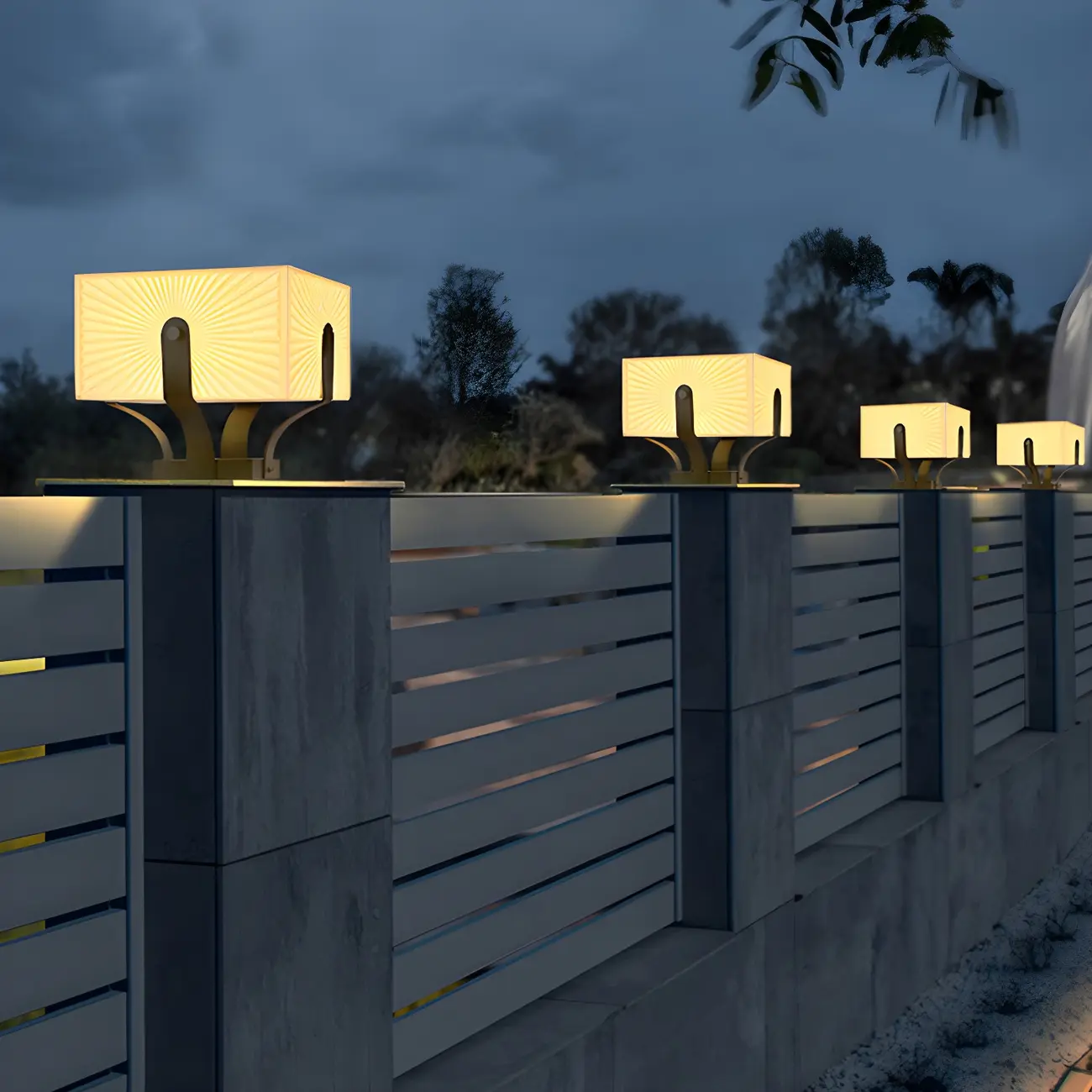 Black Elegant Bracket Post Cap Light with Beige Cubic Shade Image - 4 | homeyfad