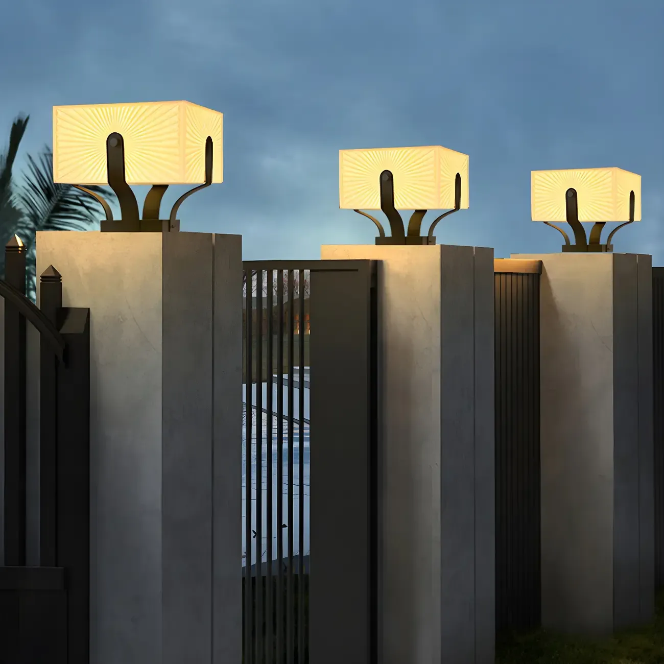 Black Elegant Bracket Post Cap Light with Beige Cubic Shade Image - 5