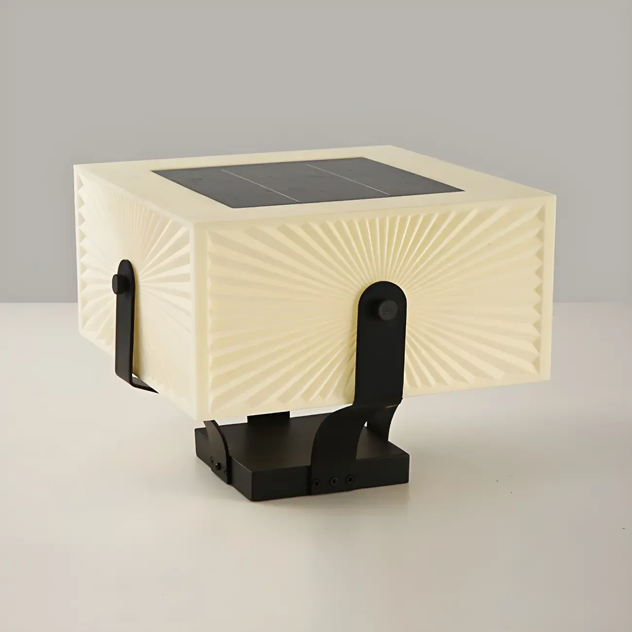 Black Elegant Bracket Post Cap Light with Beige Cubic Shade Image - 7